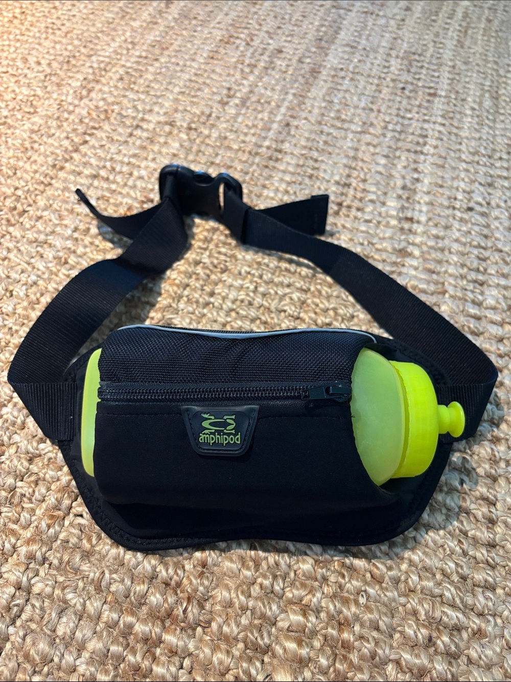 Amphipod Black Waist Pack with Neon Yellow Flasks